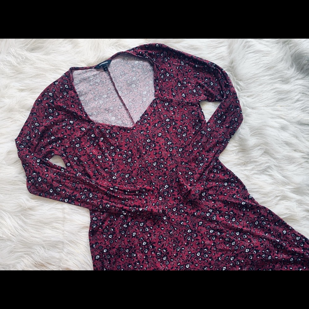 express maroon floral skater dress